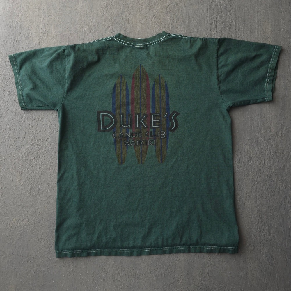 Vintage 90s Anvil Green Duke's Canoe Club Waikiki T-shirt Large Surf Hawaii